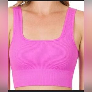 Zenana Outfitters Hot Pink Ribbed Bandeau Crop Top